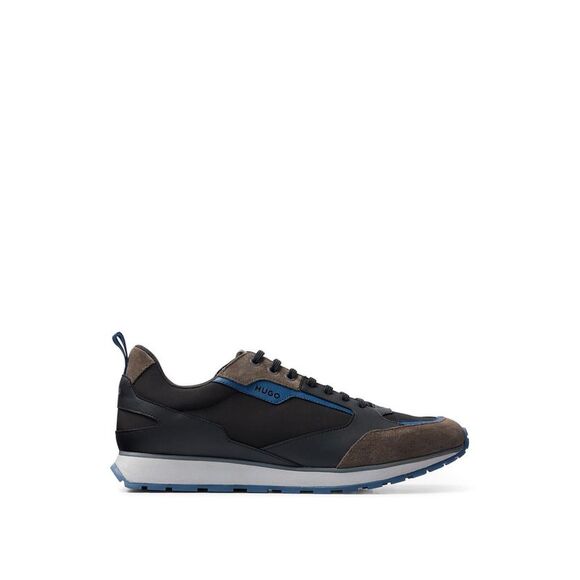 Hugo Mens Icelin Suede Panel Running Sneakers / Black/White